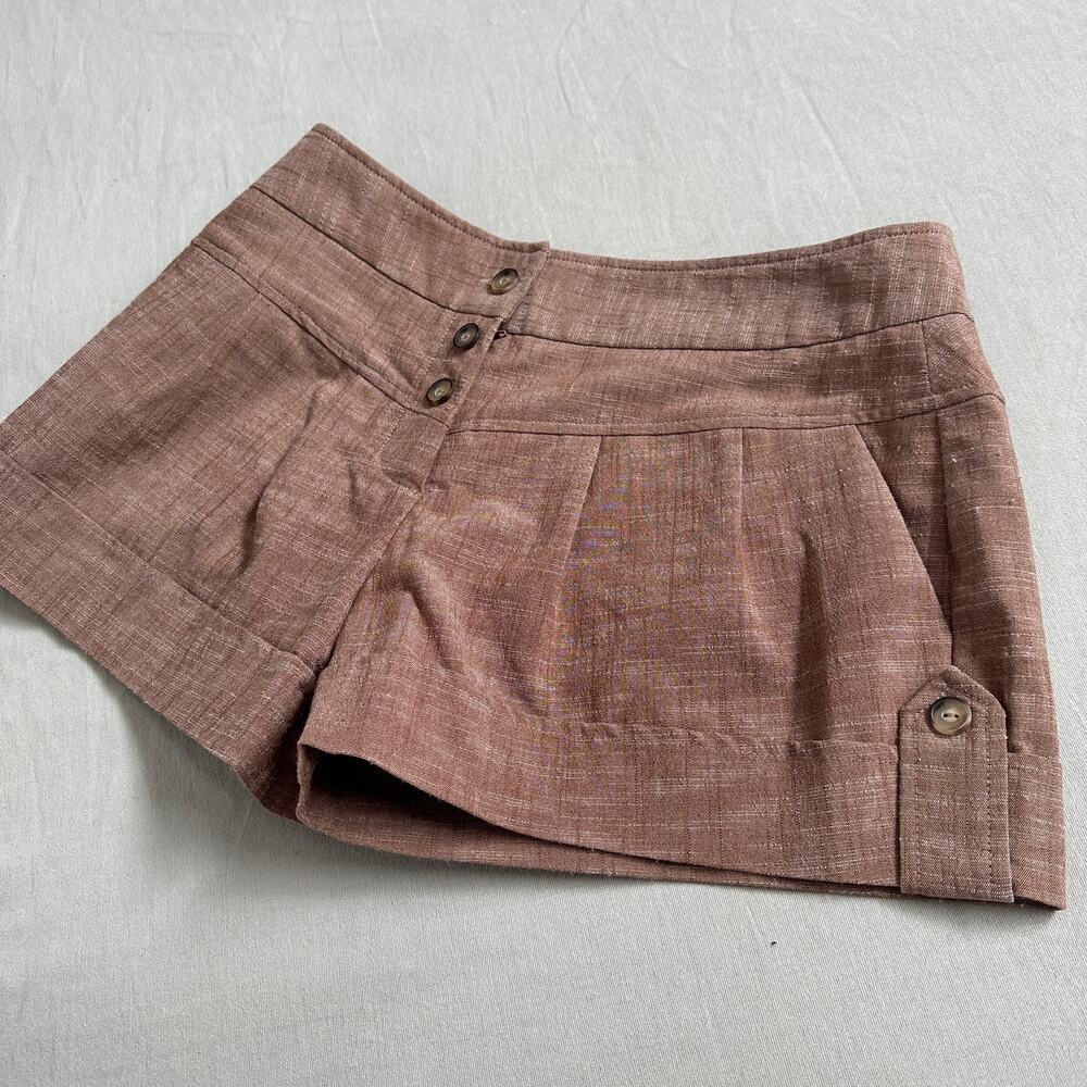 Vintage Y2K IZ Byer Brown Sz 7 Pleated Cuffed Button Fly Shorts Chic Preppy - Picture 2 of 5